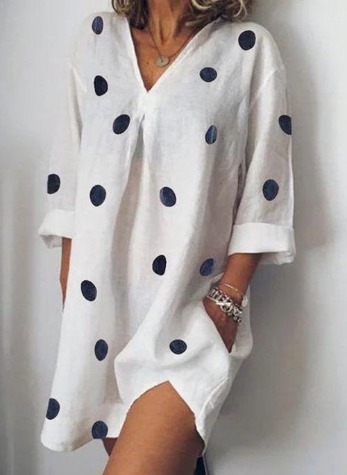 BL10351 Polka Dot Casual V Neckline Long Sleeve Blouses