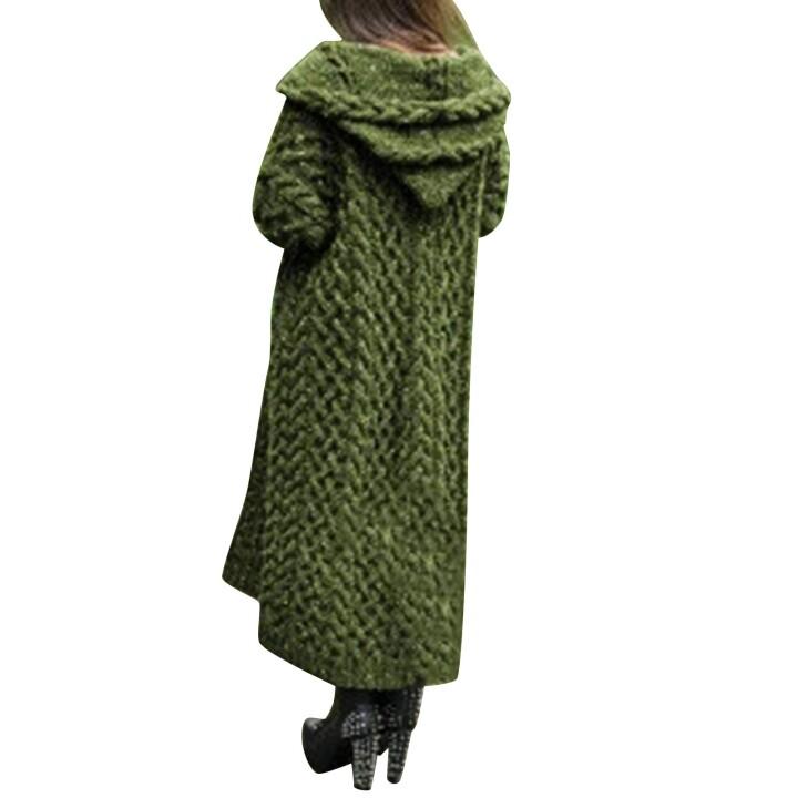 CASUAL KNITTED LONG OUTERWEAR WITH HOOD