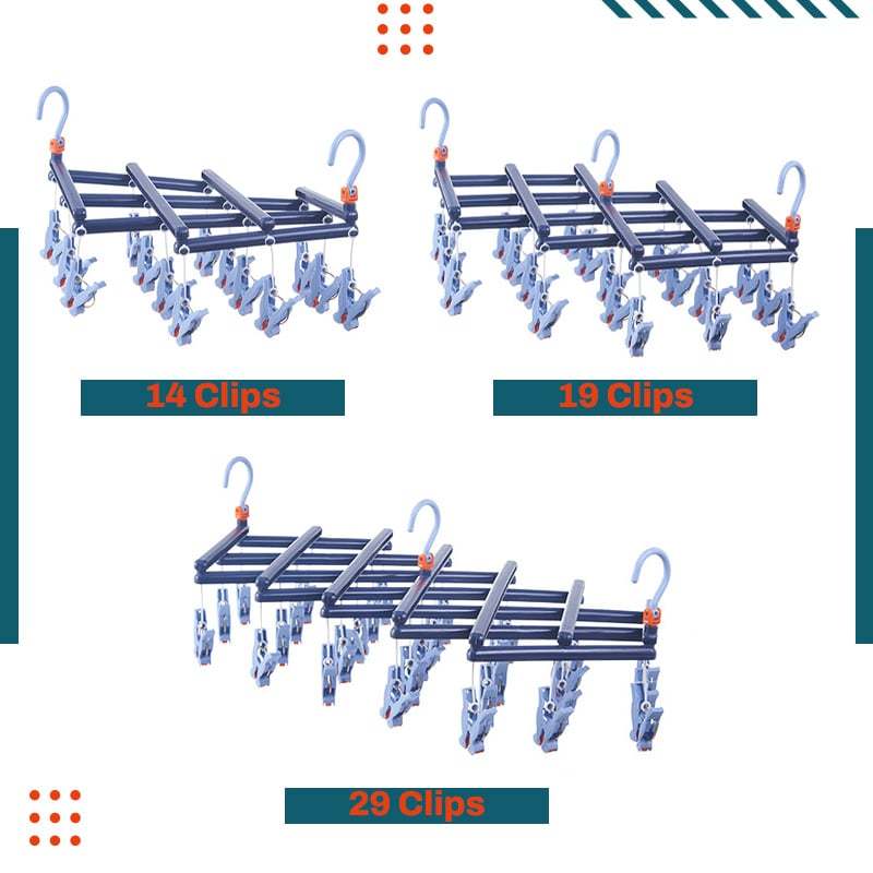 FOLDABLE HANGER WITH 14 CLIPS