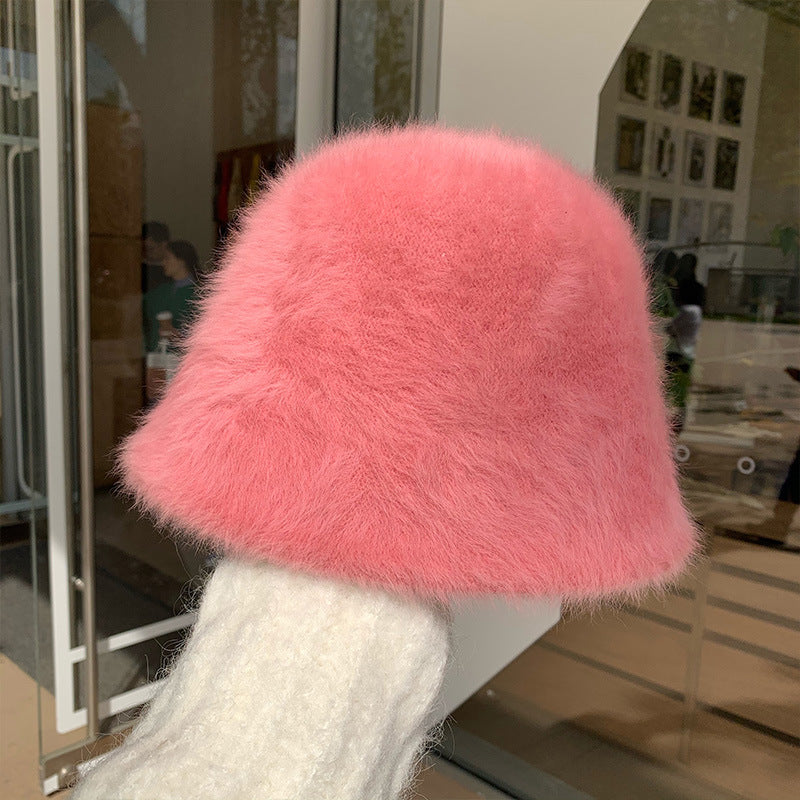 women s fashion Solid color rabbit fur hat bucket cap