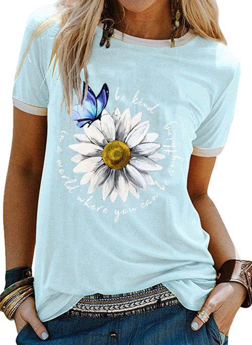 PT10276 Floral Round Neck Short Sleeve Casual T shirts