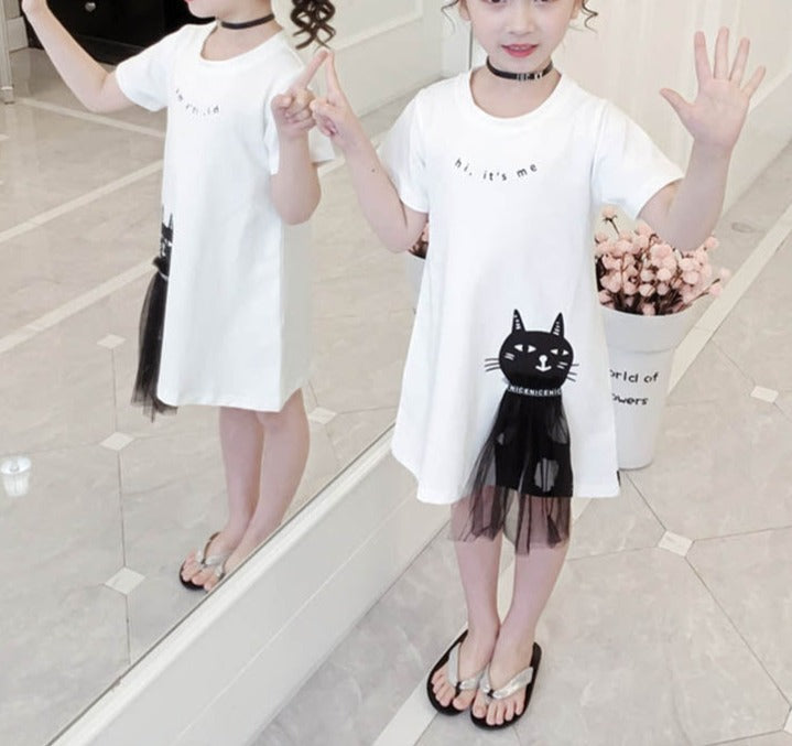 Elegant Black Cat Kids Dress