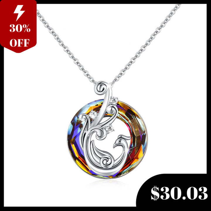 For Self - S925 I Survived Because The Fire Inside Me Burns Brighter Than The Fire Around Me Colorful Crystal Phoenix Necklace