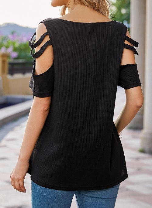 BL10363 Solid Casual V Neckline Short Sleeve Blouses