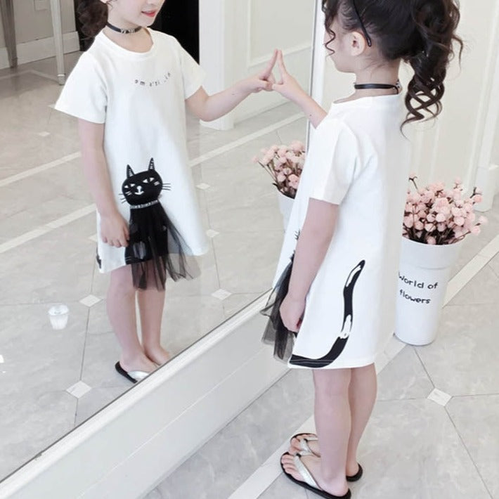 Elegant Black Cat Kids Dress