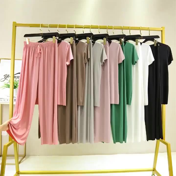 Soft comfortable Ice Silk Short Sleeve T Shirt Two Piece Set loose wide leg pants