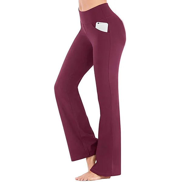 WOMENS HIGH WAIST YOGA PANTS BOOTCUT FLARE LEG