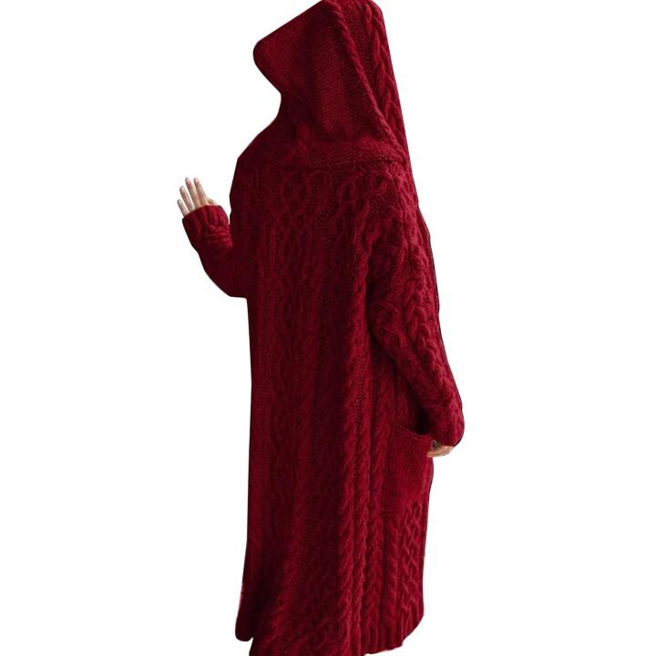 CASUAL KNITTED LONG OUTERWEAR WITH HOOD