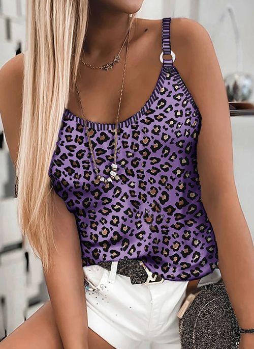 TK10101 Leopard Casual Camisole Neckline Sleeveless Blouses