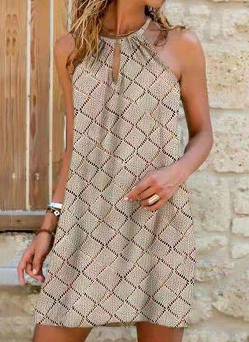 DS10431 Casual Solid Tunic Halter Neckline A line Dress