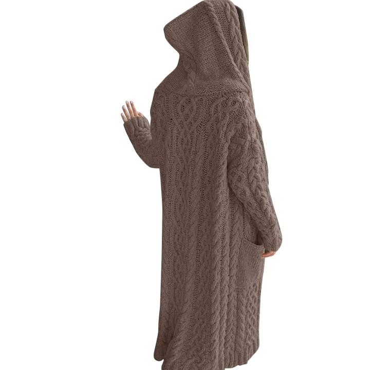 CASUAL KNITTED LONG OUTERWEAR WITH HOOD