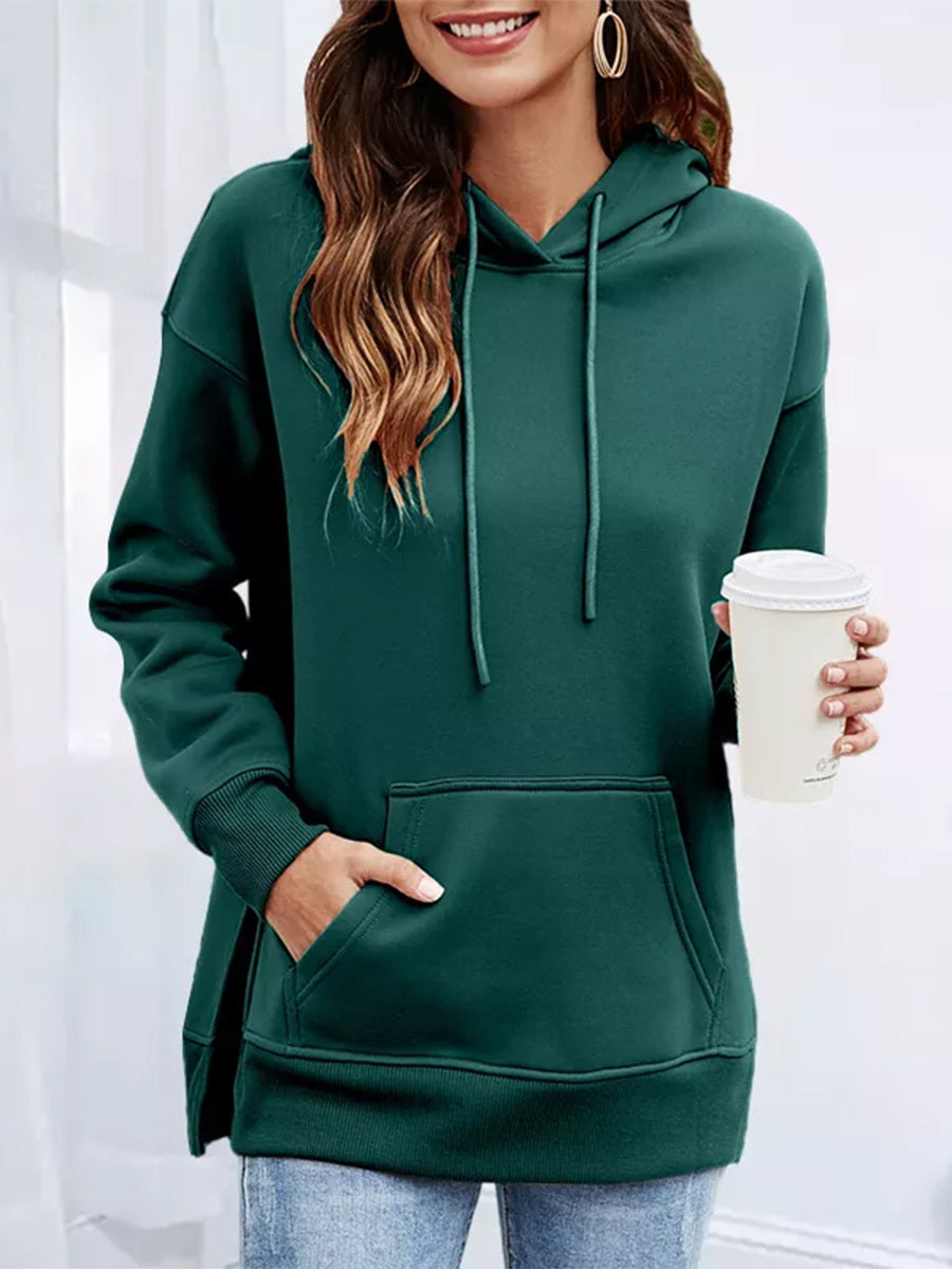 Solid Color Loose Long Sleeve Hooded Sweatshirt