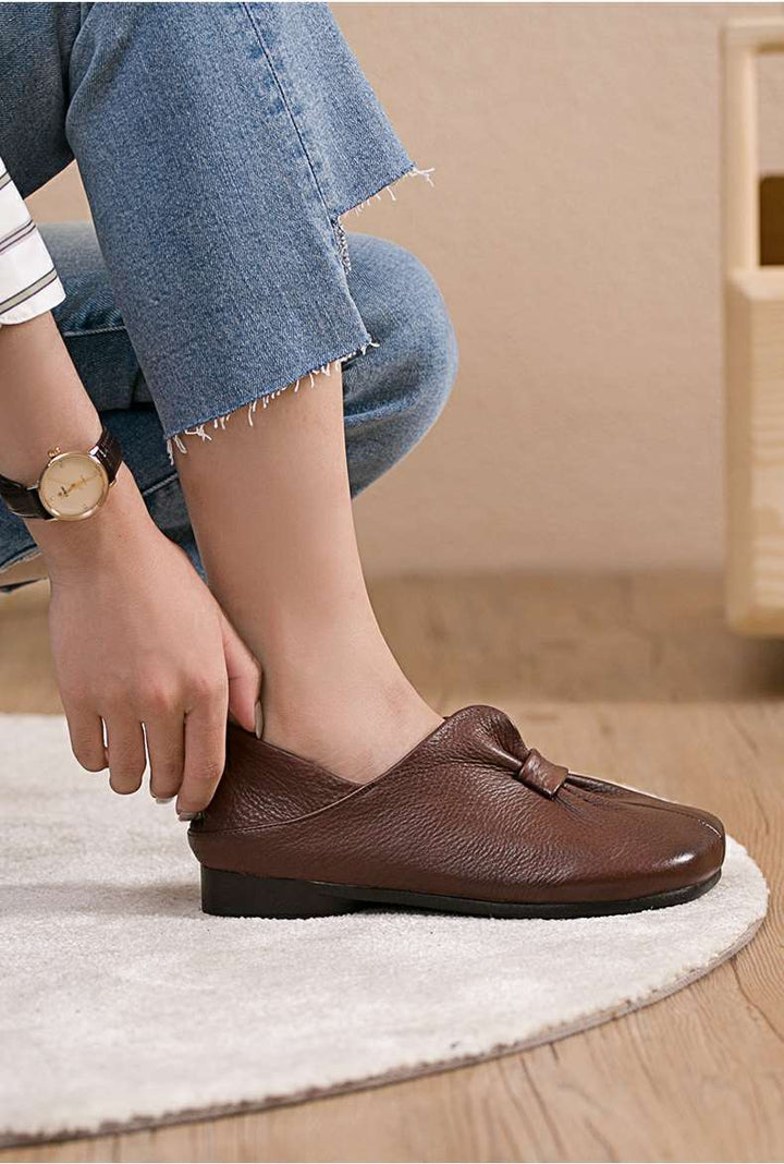 Butterfly Knot Soft Slip on Leather Shoes