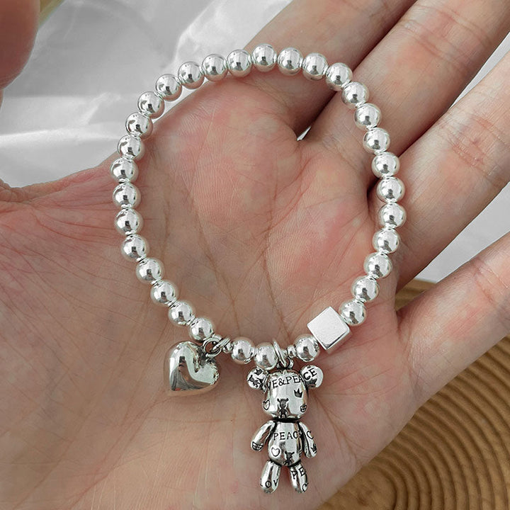 925 Puffy Heart  Teddy Elastic Beads Bracelet