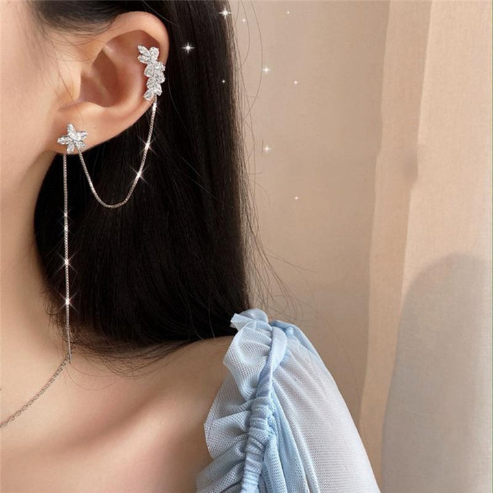 Flower Tassel Bone Clamp Earrings Set