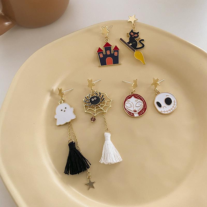 Halloween ghost castle cartoon earrings