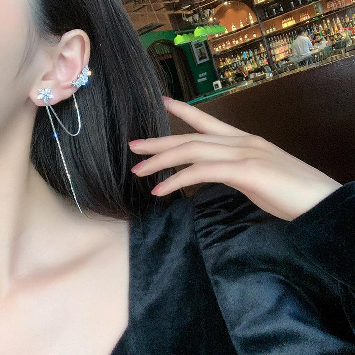 Flower Tassel Bone Clamp Earrings Set