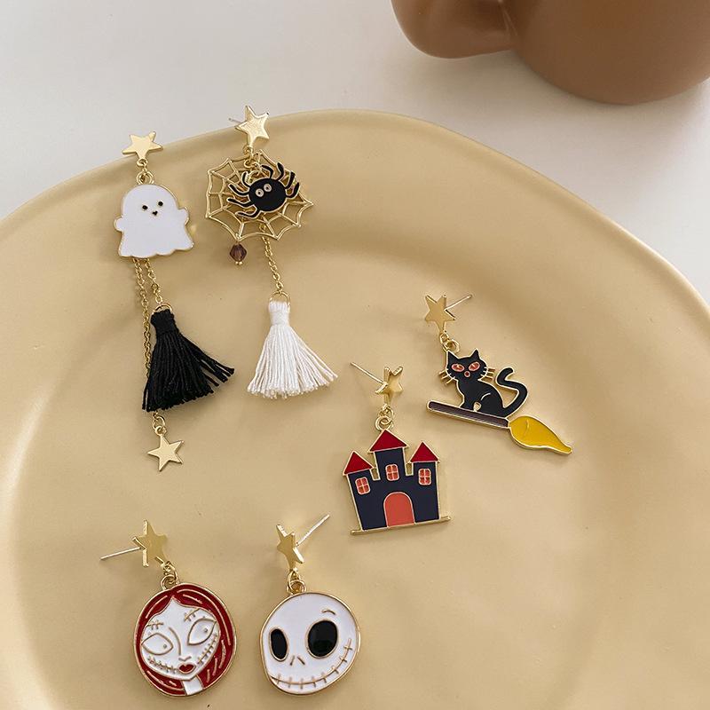 Halloween ghost castle cartoon earrings