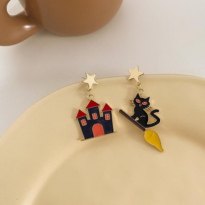 Halloween ghost castle cartoon earrings