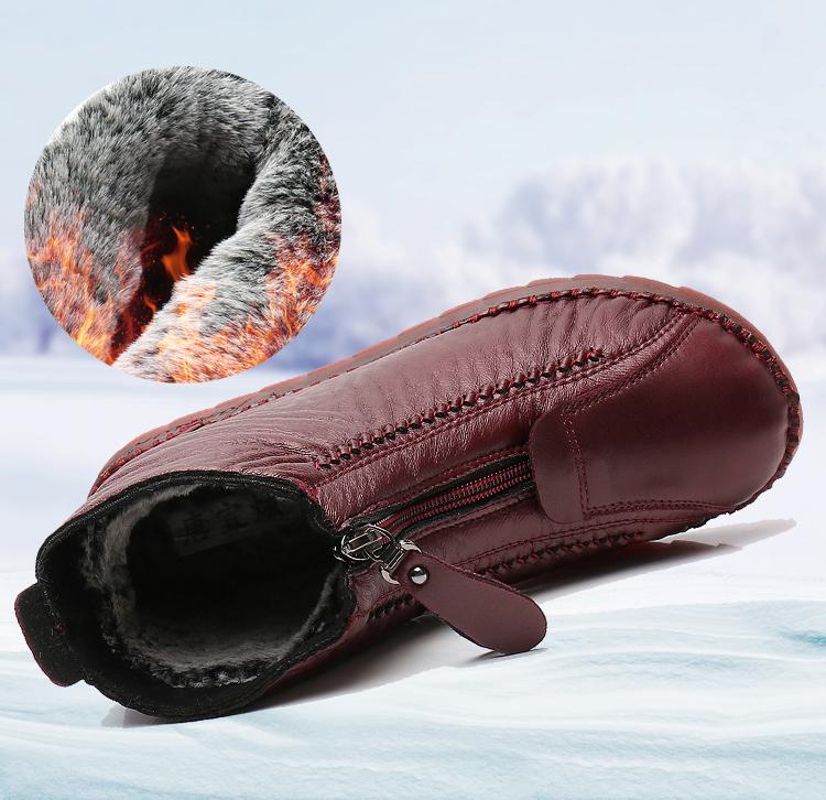 Womens Waterproof Soft Leather Winter Warm Shoes