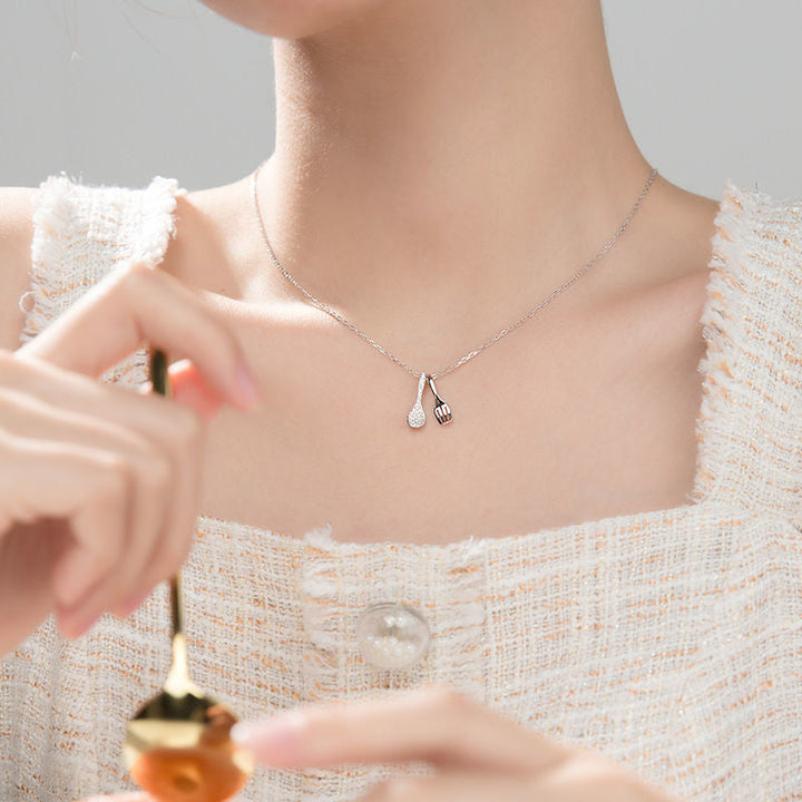 Full Diamond Fork Spoon Clavicle Necklace