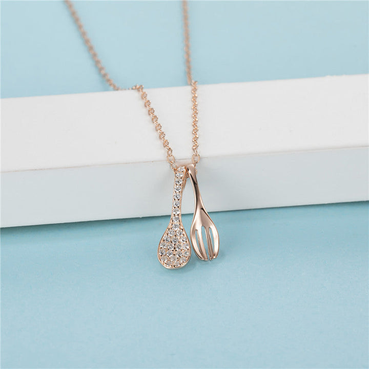 Full Diamond Fork Spoon Clavicle Necklace