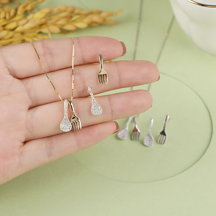 Full Diamond Fork Spoon Clavicle Necklace