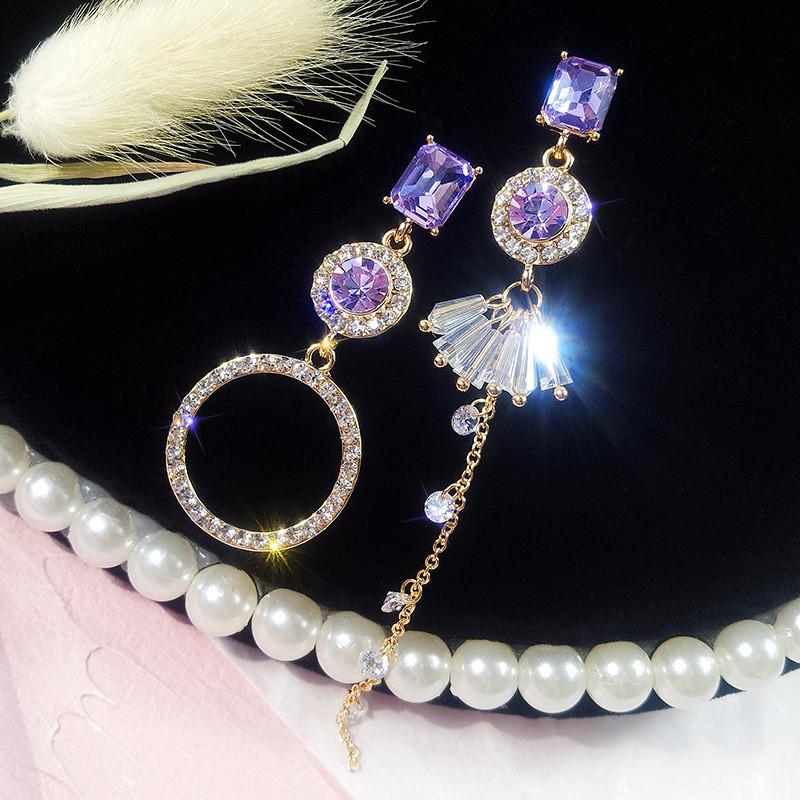 Purple Crystal Asymmetrical Earrings