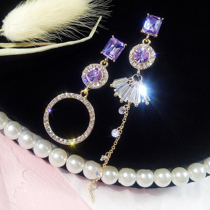 Purple Crystal Asymmetrical Earrings