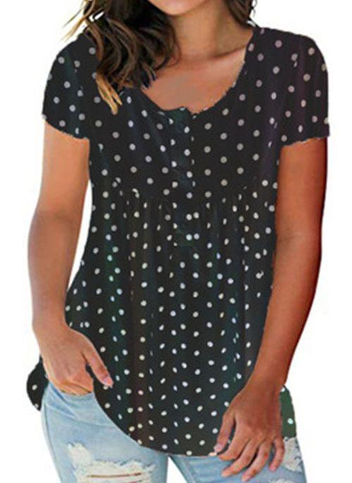 TK10093 Polka Dot Casual Round Neckline Sleeveless Blouses