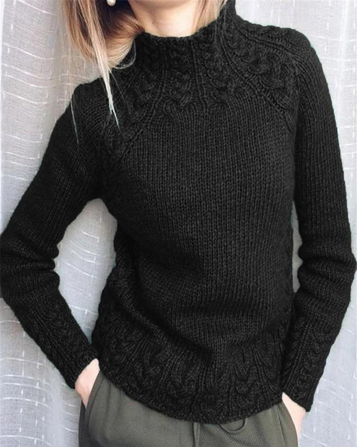 Long Sleeve Mock Neck Casual Braided Sweater