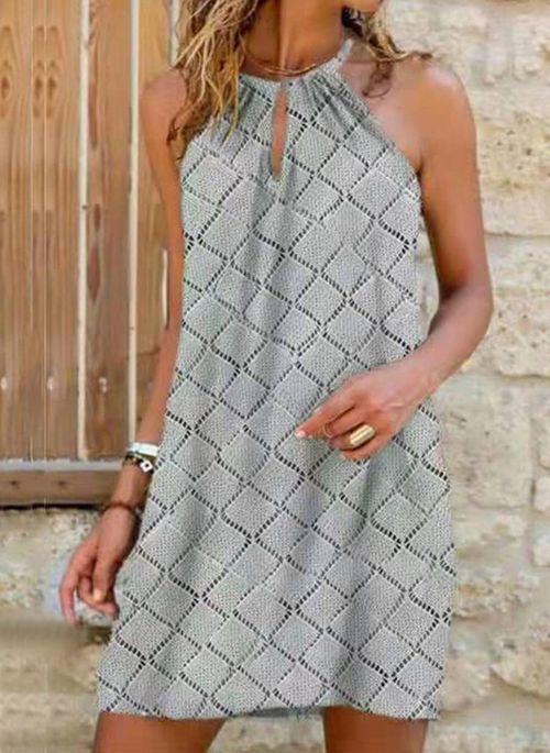 DS10431 Casual Solid Tunic Halter Neckline A line Dress