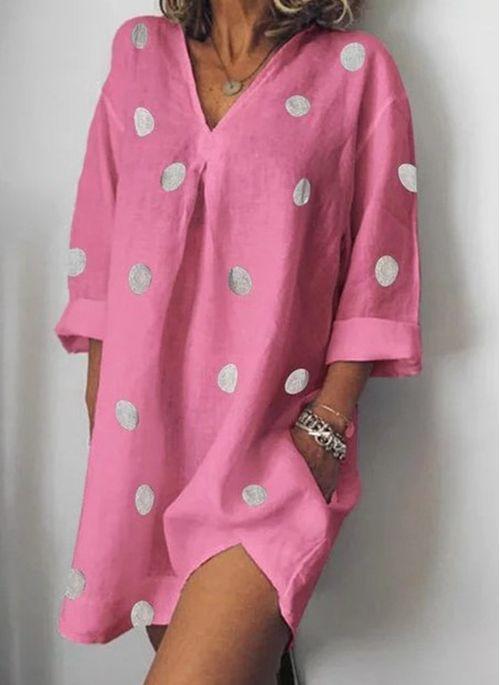 BL10351 Polka Dot Casual V Neckline Long Sleeve Blouses