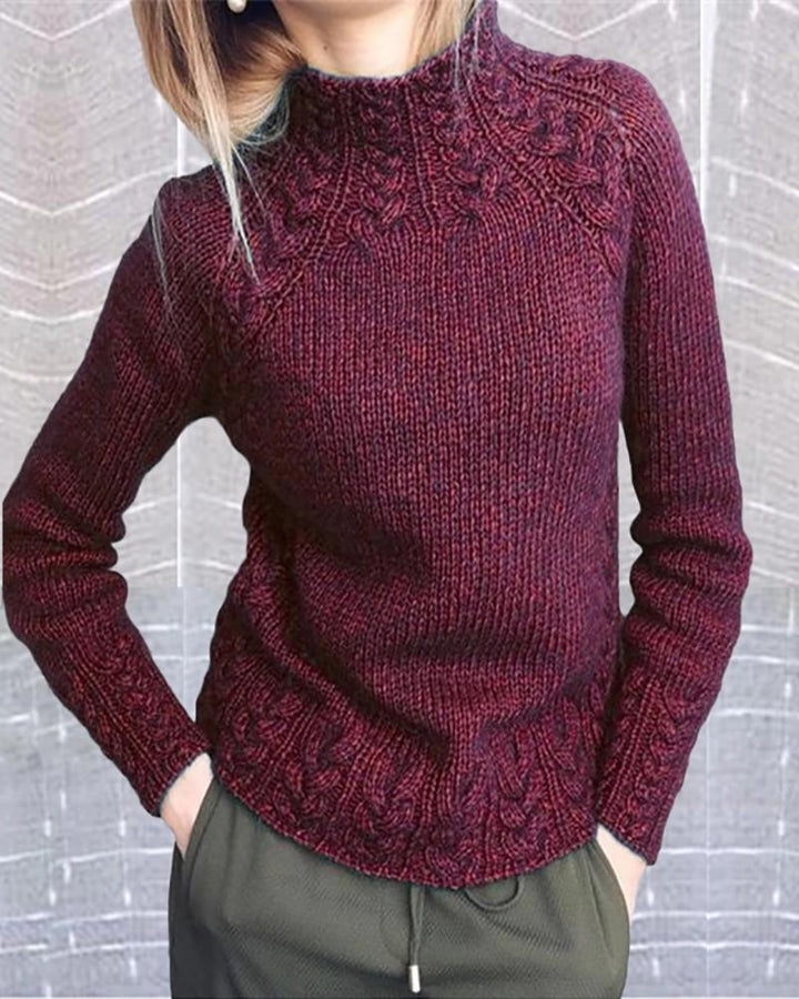 Long Sleeve Mock Neck Casual Braided Sweater