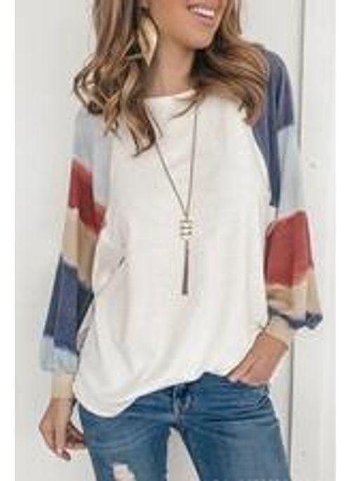 BL10342 Color Block Spring Round Neckline Long Sleeve Blouses