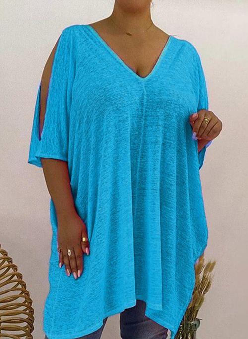 BL10381 Solid Casual V Neckline Half Sleeve Blouses