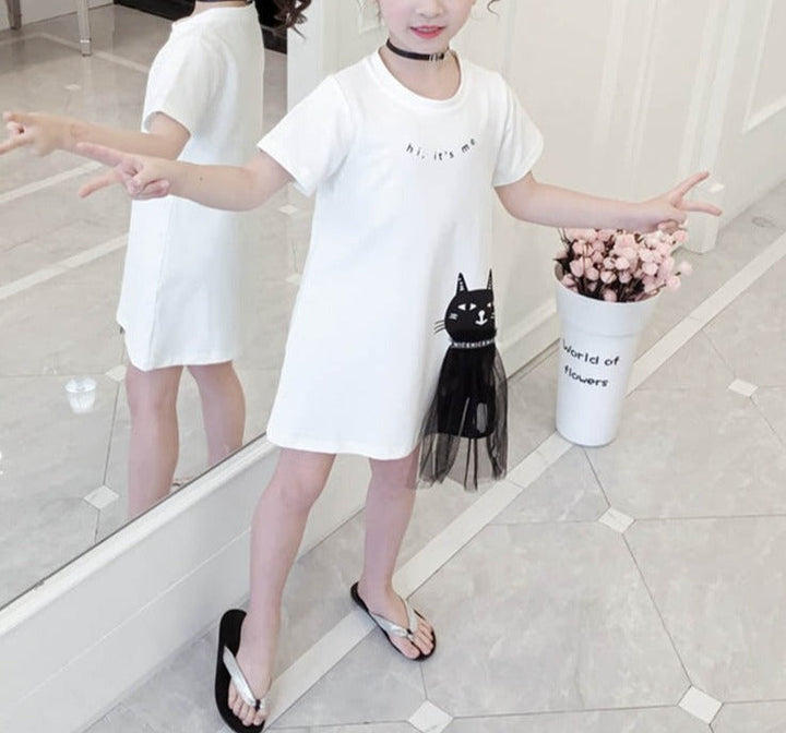 Elegant Black Cat Kids Dress