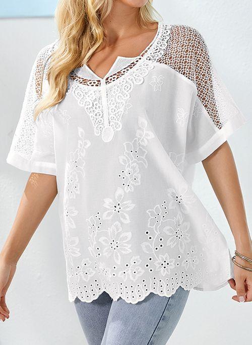 BL10383 Floral Boat Neckline Short Sleeve Blouses