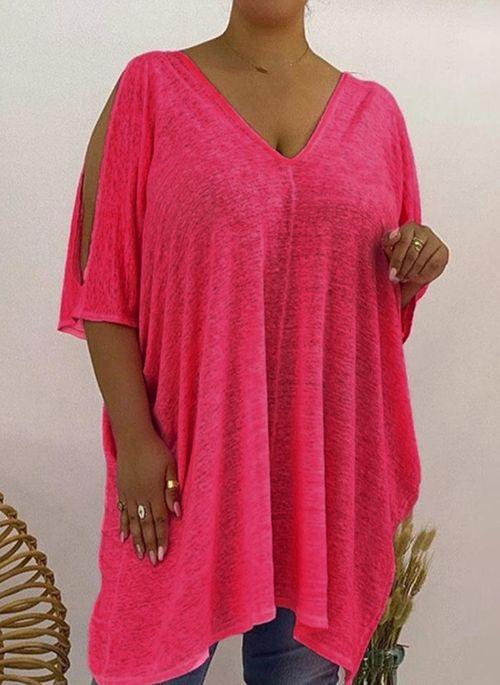 BL10381 Solid Casual V Neckline Half Sleeve Blouses