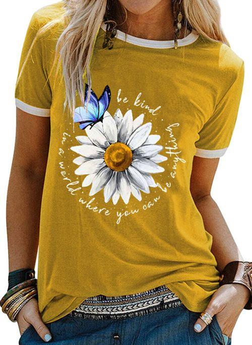 PT10276 Floral Round Neck Short Sleeve Casual T shirts