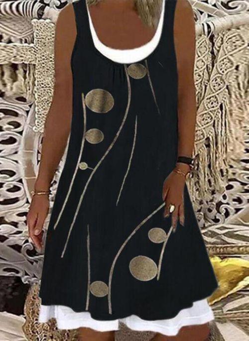 DS11038 Casual Polka Dot Tunic Round Neckline A line Dress