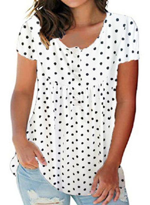 TK10093 Polka Dot Casual Round Neckline Sleeveless Blouses