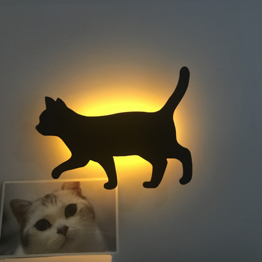 Light  Voice Sensor Control LED Cute Cat Wall Light