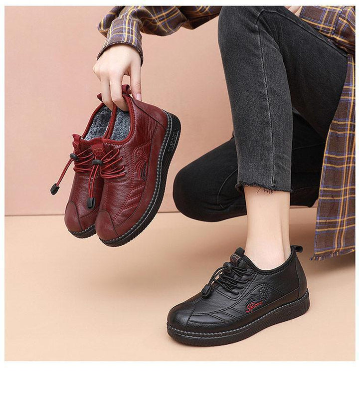 Womens Leather Shoes with Flat and Velvet Soft Sole