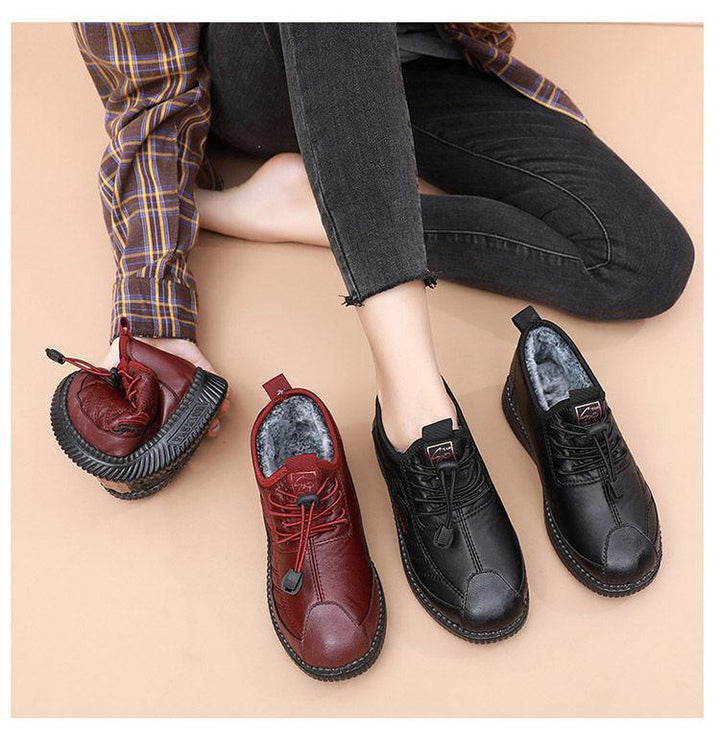 Womens Leather Shoes with Flat and Velvet Soft Sole